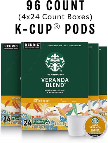 Starbucks K-Cup Coffee Pods, Starbucks Blonde Roast Coffee, Veranda Blend for Keurig Brewers, 100% Arabica, 4 boxes (96 pods total) in Saudi Arabia
