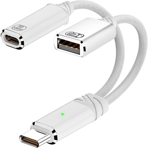 USB C to USB OTG Cable and Charger Adapter, 2-in-1 USB-C Splitter with 100W Fast Charging for iPhone 16/15 Series, iPad, MacBook, Galaxy S24/S23 and More (White) in Saudi Arabia