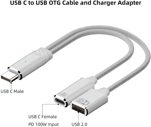 USB C to USB OTG Cable and Charger Adapter, 2-in-1 USB-C Splitter with 100W Fast Charging for iPhone 16/15 Series, iPad, MacBook, Galaxy S24/S23 and More (White) in Saudi Arabia