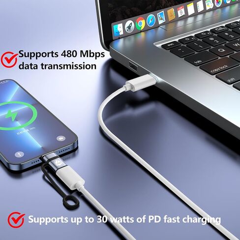 USB C to Lig-htn-ing Cable Adapter,Support PD30W Fast Charging Compatible with Phone Pad AirP-ods,with Anti-Lost Holder - 2 Pack，It Does not Support OTG or Headphones。 in Saudi Arabia
