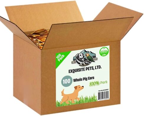 100-Pack of Roasted Pig Ears for Dogs-Bulk All Natural, Brazilian Single-Ingredient Chews! Safe & Digestible-Full-Size Ears! Cleans Teeth & Gums. Aggressive Chewers. Treats for Dogs in Saudi Arabia