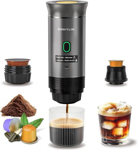 Portable Coffee Maker, 3-in-1 Portable Espresso Maker, Self-Heating Travel Coffee Maker Compatible with NS, DG Pods & Ground Coffee, 20 Bar Mini Espresso Machine for Camping, Hiking in Saudi Arabia