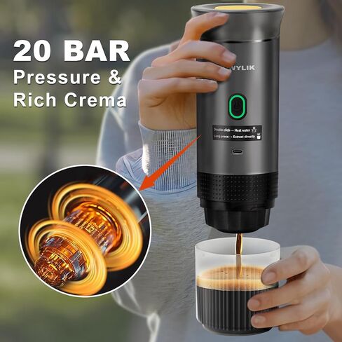 Portable Coffee Maker, 3-in-1 Portable Espresso Maker, Self-Heating Travel Coffee Maker Compatible with NS, DG Pods & Ground Coffee, 20 Bar Mini Espresso Machine for Camping, Hiking in Saudi Arabia