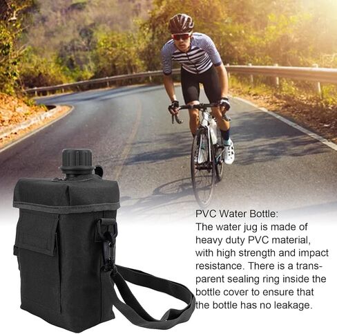 Outdoor Water Bottle - 2L Portable Water Canteen with Waist Bag, Multi Fuctional PVC Flat Camping Water Bottle for Military Surplus or Bushcraft Gear (Khaki) in Kuwait