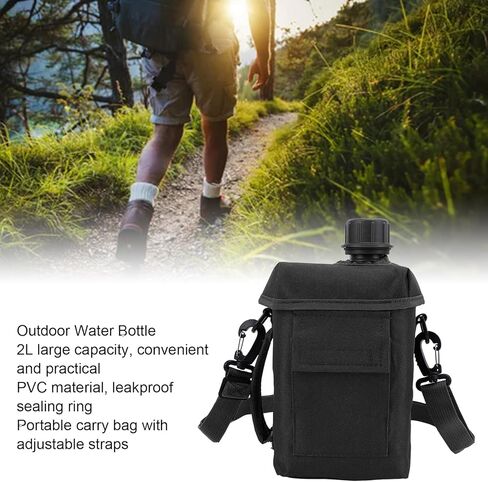 Outdoor Water Bottle - 2L Portable Water Canteen with Waist Bag, Multi Fuctional PVC Flat Camping Water Bottle for Military Surplus or Bushcraft Gear (Khaki) in Kuwait
