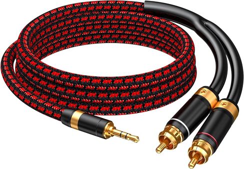 كابل صوت 3.5 مم إلى 2 RCA Audiophile كابل صوت ستيريو مضفر مطلي بالذهب وخالي من الأكسجين للهواتف الذكية والأجهزة اللوحية ومكبرات الصوت والمسرح المنزلي (الزاوية اليمنى 3.5 مم، 3.2 قدم) in Saudi Arabia