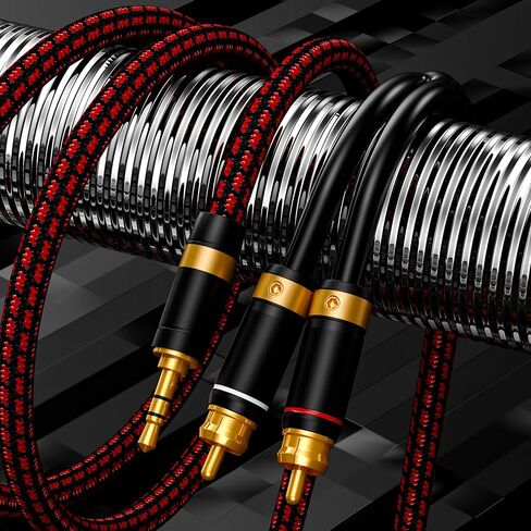 كابل صوت 3.5 مم إلى 2 RCA Audiophile كابل صوت ستيريو مضفر مطلي بالذهب وخالي من الأكسجين للهواتف الذكية والأجهزة اللوحية ومكبرات الصوت والمسرح المنزلي (الزاوية اليمنى 3.5 مم، 3.2 قدم) in Saudi Arabia