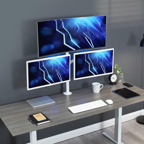 VIVO Triple LCD Monitor Desk Mount Stand Heavy Duty and Fully Adjustable, 3 Screens up to 30 inches, White STAND-V003TW in Saudi Arabia