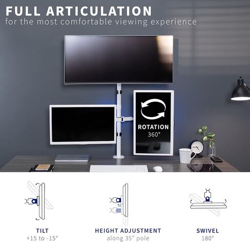 VIVO Triple LCD Monitor Desk Mount Stand Heavy Duty and Fully Adjustable, 3 Screens up to 30 inches, White STAND-V003TW in Saudi Arabia