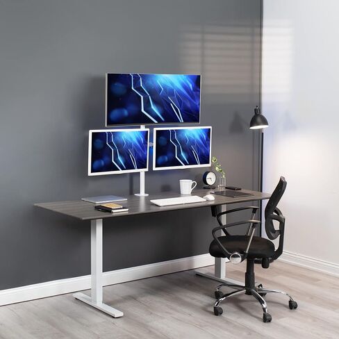 VIVO Triple LCD Monitor Desk Mount Stand Heavy Duty and Fully Adjustable, 3 Screens up to 30 inches, White STAND-V003TW in Saudi Arabia