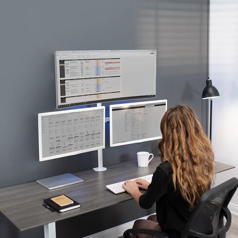 VIVO Triple LCD Monitor Desk Mount Stand Heavy Duty and Fully Adjustable, 3 Screens up to 30 inches, White STAND-V003TW in Saudi Arabia
