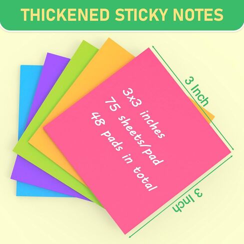 Sticky Notes 3x3 Inch, 24 Pads, 75 Sheets/Pad, Colorful Thick Paper Smooth Writing Easy to Stick & Remove, for Office, Home, School in Saudi Arabia
