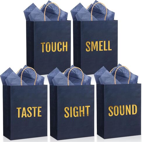 Kolldenn 5 Senses Gift Bags for Him for Her with 10 Pcs Tissue Paper, 10.6" Paper Bags with Handles Words Five Senses Gifts for Valentines Christmas Birthday Wedding Anniversary(Kraft) in Saudi Arabia