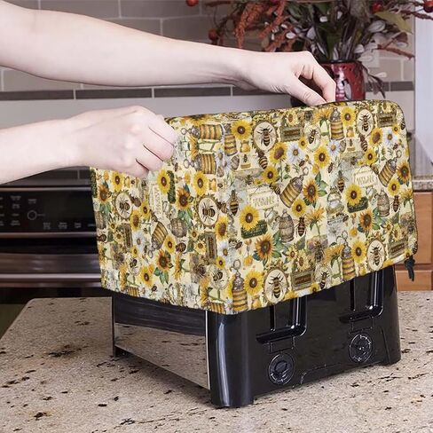 Sunflower Print Bread Maker Cover 4 Slice Wide Slot Wipeable Kitchen Small Appliance Covers Toaster Cover Portable Bread Machine Cover Kitchen Decor in Saudi Arabia
