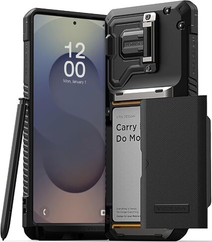 VRS DESIGN Damda Glide DuoGuard for Samsung Galaxy S24 Ultra Phone Case (2024), Premium Sturdy Fully Covered Camera Lens Protection Cover Card Holder Wallet Case (Matte Black) in Kuwait