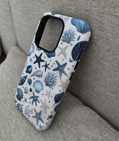 نمط الصدف الساحلي الصيفي لـ iPhone 16 Case ، [متوافق مع Magsafe] ، وحماية مقاومة للصدمات ، والتصميم الأزرق والأبيض (لـ iPhone 16) in Kuwait