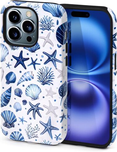 نمط الصدف الساحلي الصيفي لـ iPhone 16 Case ، [متوافق مع Magsafe] ، وحماية مقاومة للصدمات ، والتصميم الأزرق والأبيض (لـ iPhone 16) in Kuwait