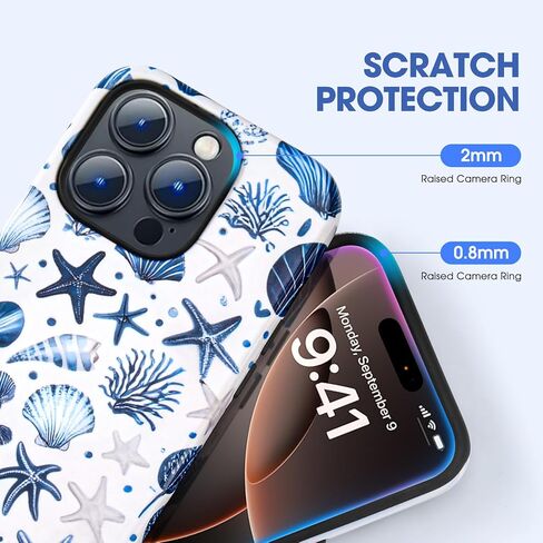 نمط الصدف الساحلي الصيفي لـ iPhone 16 Case ، [متوافق مع Magsafe] ، وحماية مقاومة للصدمات ، والتصميم الأزرق والأبيض (لـ iPhone 16) in Kuwait