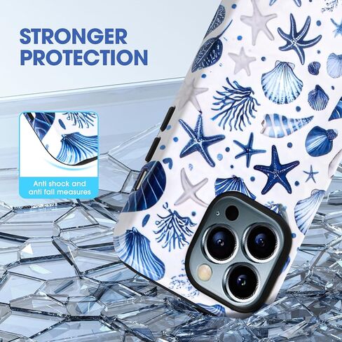 نمط الصدف الساحلي الصيفي لـ iPhone 16 Case ، [متوافق مع Magsafe] ، وحماية مقاومة للصدمات ، والتصميم الأزرق والأبيض (لـ iPhone 16) in Kuwait