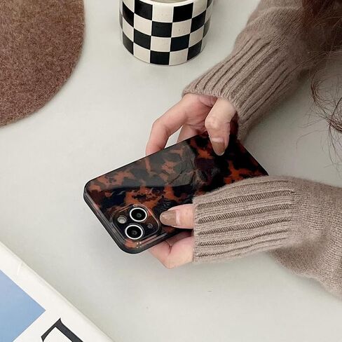 حالة هاتف لطيفة لـ iPhone 13 Case Amber Leopard Full Camera Protection Slim Slimbroof Perchprown Asthetic Brown Amber in Kuwait
