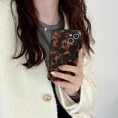 حالة هاتف لطيفة لـ iPhone 13 Case Amber Leopard Full Camera Protection Slim Slimbroof Perchprown Asthetic Brown Amber in Kuwait