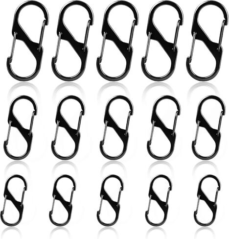 15PCS Zipper Lock Clips, Anti Theft Carabiner Clips for Backpack Luggage Quick Disconnect Zipper Lock Clips 3 Sizes Keychain Locking Clip Dual Wire Gate Clip for Traveling Outdoor (15pcs Black Set) in Saudi Arabia