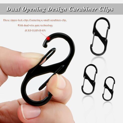 15PCS Zipper Lock Clips, Anti Theft Carabiner Clips for Backpack Luggage Quick Disconnect Zipper Lock Clips 3 Sizes Keychain Locking Clip Dual Wire Gate Clip for Traveling Outdoor (15pcs Black Set) in Saudi Arabia