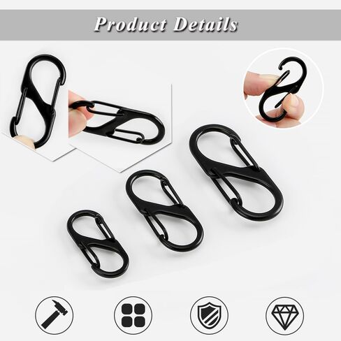 15PCS Zipper Lock Clips, Anti Theft Carabiner Clips for Backpack Luggage Quick Disconnect Zipper Lock Clips 3 Sizes Keychain Locking Clip Dual Wire Gate Clip for Traveling Outdoor (15pcs Black Set) in Saudi Arabia