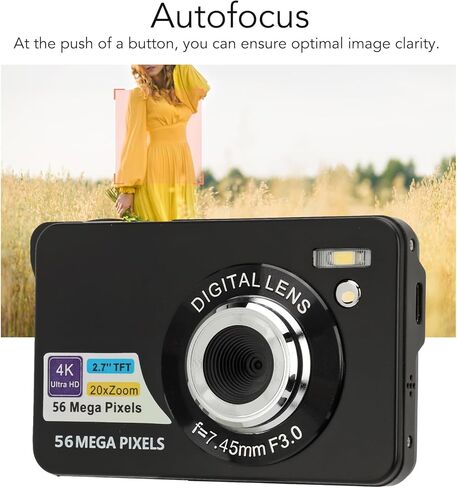 الكاميرا الرقمية ، Zoom 56 ميجابكسل 4K فيديو 20x ، شاشة 2.7 بوصة شاشة LCD ، كابل USB ، مضغوط ، تخزين 128 جيجابايت ، أسود مع عشاق السفر والتصوير الفوتوغرافي (أسود) in Kuwait
