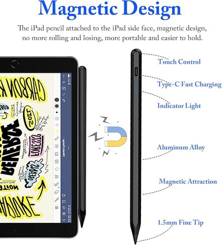 Active Stylus Pens for Touch Screens, DOGAIN Pencil for Android, Rechargeable Tablet Pen POM Tip Magnetic iPad Pencil for iPad/Pro/Air/Mini/iPhone/iOS/Android and Other Touch Screen in Kuwait