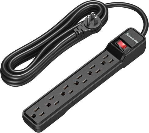 DEWENWILS 6-Outlet Power Strip Surge Protector, 15FT Long Extension Cord, Low Profile Flat Plug, 15 Amp Circuit Breaker, 500 Joules, Wall Mount, Black, UL Listed in Saudi Arabia