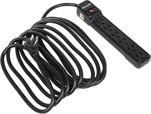 DEWENWILS 6-Outlet Power Strip Surge Protector, 15FT Long Extension Cord, Low Profile Flat Plug, 15 Amp Circuit Breaker, 500 Joules, Wall Mount, Black, UL Listed in Saudi Arabia