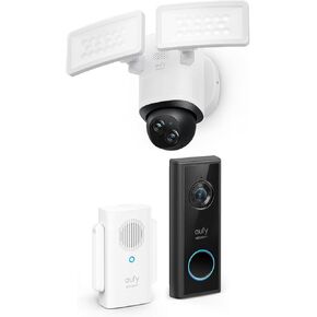 eufy Security, Battery Video Doorbell C210 Kit, 120-Day Battery, No Subscription Floodlight Camera E340 Wired, 360° Pan and Tilt, 24/7 Recording