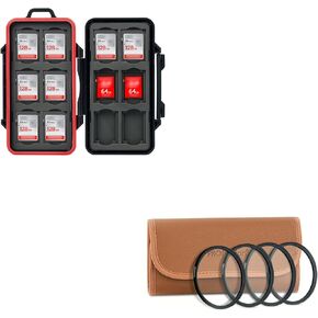 PROfezzion 24 Slots SD Card Holder for 12 SD/SDHC/SDXC Cards Storage &12 CFexpress Type-A + 55mm Close-Up Macro Photography Filter Set (+2 +4 +8 +10) for Sony