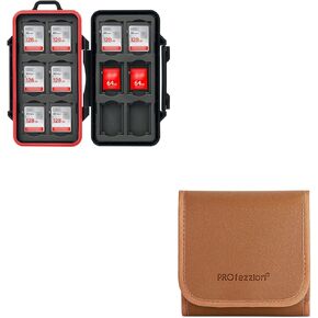 PROfezzion 36 Slot Memory Card Case SD/SDXC/SDHC & Micro SD/TF & CF/Cfast Card Holder + 3-Pocket Foldout Filter Pouch for 82mm Camera Lens Round Filter