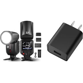 NEEWER Z2-C 2.4G TTL Round Head Flash Speedlite for Canon, Upgraded UI, 2 Adjustable Modeling Lamps, 76Ws Speedlight 1/8000s HSS 7.4V/2600mAh Battery with 10W USB Power Adapter Charger