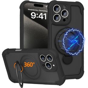بالنسبة إلى iPhone 16 Pro Max Case Magsafe ، 3-in-1 [Magnetic+Kickstand+Ring حامل] [حماية الكاميرا الكاملة] علبة هاتفية وقائية مقاومة للصدمات العسكرية لـ iPhone 16 Pro Max Kickstand cover 丨 Gray