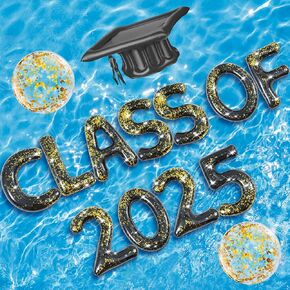 Sumind 14 Pcs Class of 2025 Grad Pool Float 20" Inflatable Letter Pool Float Glitter Grad Party Decor Graduation Decoration Set with Graduation Beach Ball Graduation Hat for Grad Pool Beach