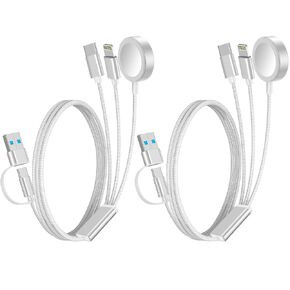 2Pack Travel Essentials 3-in-2 Multi Fast Charging Cable for Apple Watch Charger,Xbox 360 Charger,iPhone Charger,[Portable]Type C/Lightning Cable for iWatch Ultra/SE/10-2&iPhone 16-11&Xbox 360&Galaxy