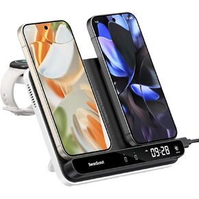 Dual Phone Charging Station, SwanScout 710G2, Wireless Charger for Google Pixel 9a/9 Pro/9/8 Pro/8/7, for Pixel Watch 3/2/Fitbit Versa 4/3/Sense 2/ACE LTE(Not for Pixel Watch 1), for Pixel Buds Pro 2