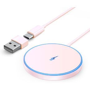 Magnetic Wireless Charger Fast Apple Mag-Safe Charger for iPhone 15 Pro Max/15 Pro/15/15 Plus/14/13/12 Series AirPods 3/2/Pro/Pro 2 LED Magnet Charging Pad with Dual Charging Ports Pink