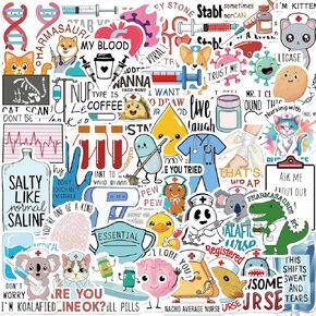 50PCS Funny Nurse Stickers Medical Stickers Funny Healthcare Sticker for Water Bottle Doctor Nursing Sticker Nurse Accessories for Work