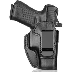 Premium Leather IWB Holster for Glock 17/19/19X/47 Gen 3-5, Glock 22/23/31/32 Gen 3-4, Glock 44/45, Optic Cut Concealed Carry Holster, Right-Hand Inside Waistband Holster, Stealth Black Color
