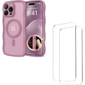 Magnetic for iPhone 16 Pro مع حماة شاشة 2x ، الكشمش الأسود