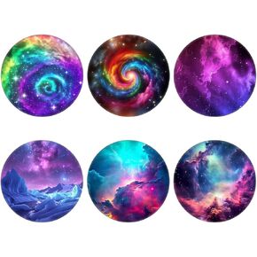 (6 Pack) Collapsible Cell Phone Grip for Smartphones,Expanding Cellphone Holder for Phone and Case - Blue Purple Galaxy