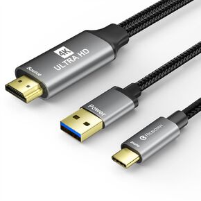 Reborn HDMI to USB C Cable Adapter [6FT 4K@60Hz], Uni-Directional HDMI (Source) to USB-C (Monitor) with USB Power for AR Glasses XREAL One、Air 2 Pro/VITURE Pro/RayNeo Air 2s,PS5,Portable Monitors