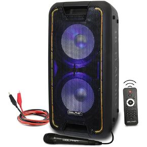 Dolphin Bluetooth Party Speaker, Neon LED Lights, High Power, X-Bass, Long-Lasting Battery, Trolley & Wheels, Portable Sound System