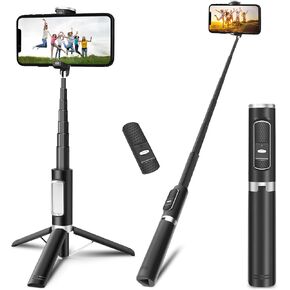 3 in 1 Phone Tirpod, Selfie Stick and Phone Holder, iPhone Tripod with Remote Control, Lightweight Travel Tripod for Selfie Video Recording Vlog, Compatible with 4 to 7 inch iOS/Android.