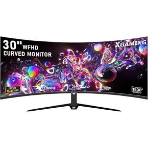 30-inch Curved Gaming Monitor WFHD 200Hz, 1ms, 100% sRGB, 1500R, FreeSync Premium, Low Blue Light Eye Care Screen, HDMI DisplayPort Display, Build-in Speakers, VESA Wall Mount