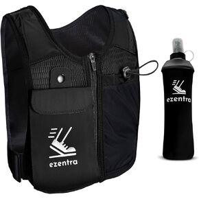 Running Vest Zip, Reflective Running Vests with 6 Pockets, 500ml Hydration Bottle, Adjustable Chest & Waistband, Breathable Material, Chest Pack Gear, Phone Holder, Men & Women,